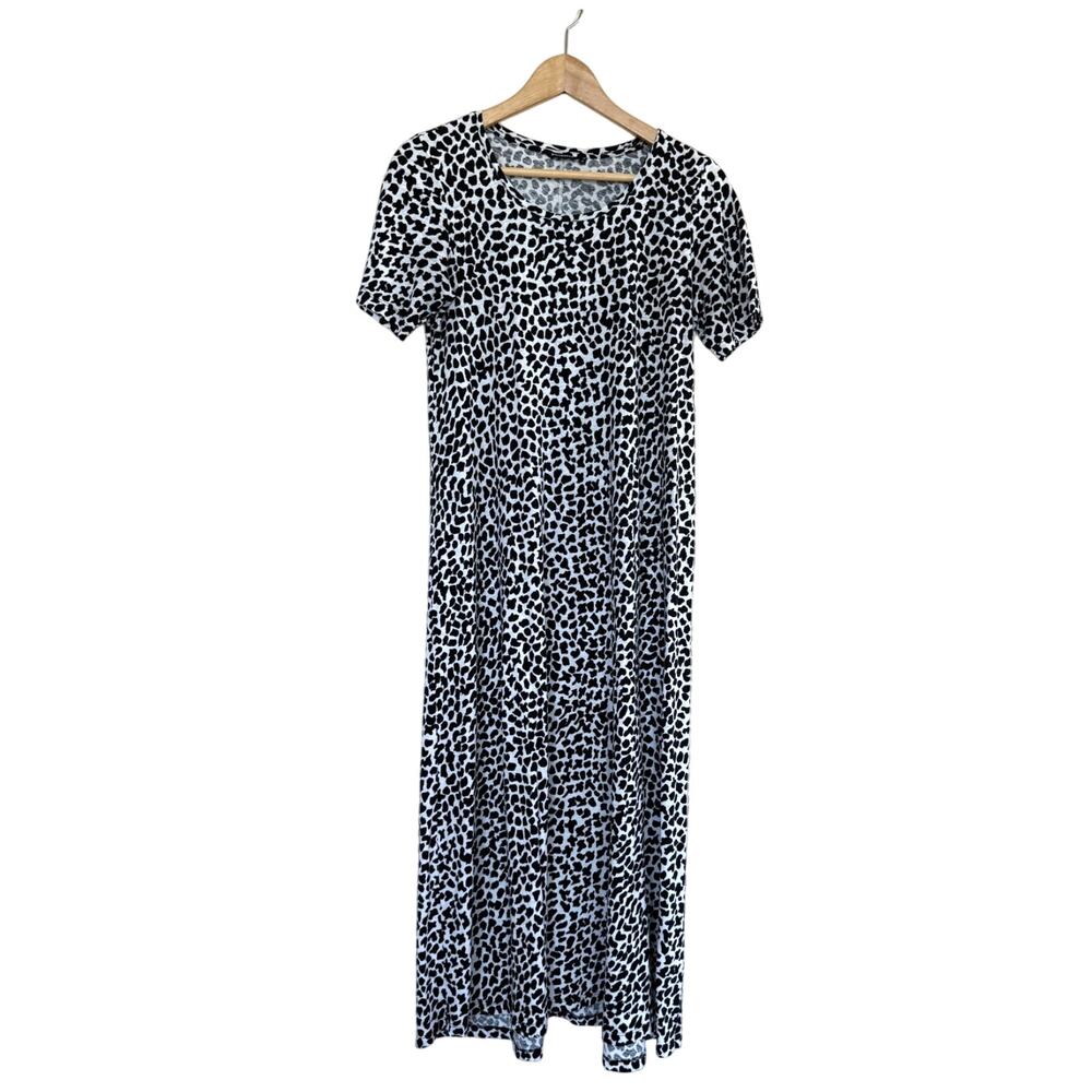 MARIMEKKO cotton linen black white spotted animal print short sleeve dress